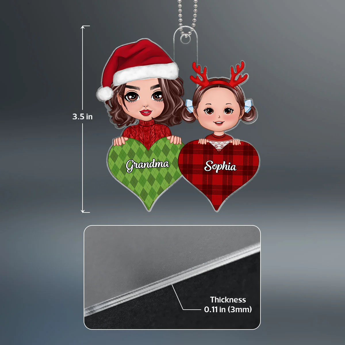 Doll Grandma & Grandkid Peeking On Pattern Heart Christmas Gift For Grandson Granddaughter Personalized Acrylic Ornament - Image 4