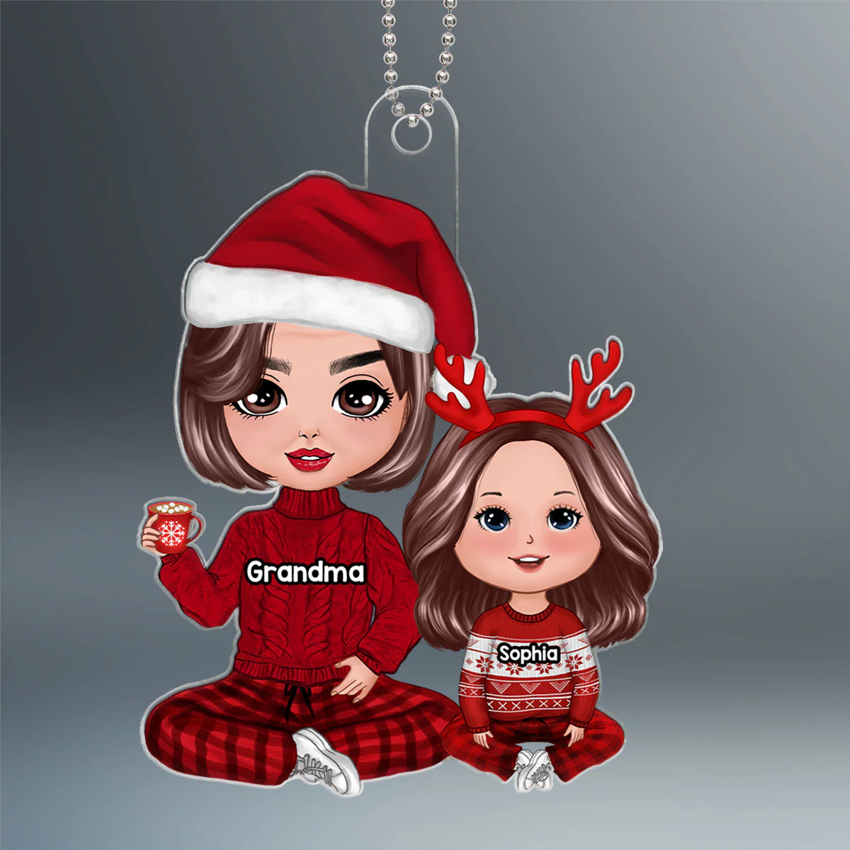 Doll Grandma & Grandkid Sitting Christmas Gift For Granddaughter Grandson Grandchildren Personalized Acrylic Ornament - Image 2