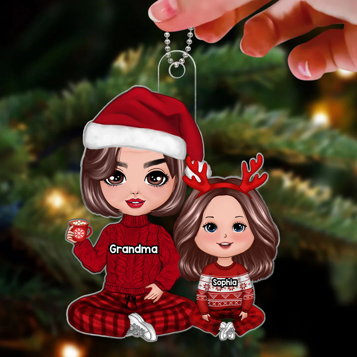 Doll Grandma & Grandkid Sitting Christmas Gift For Granddaughter Grandson Grandchildren Personalized Acrylic Ornament - Image 3