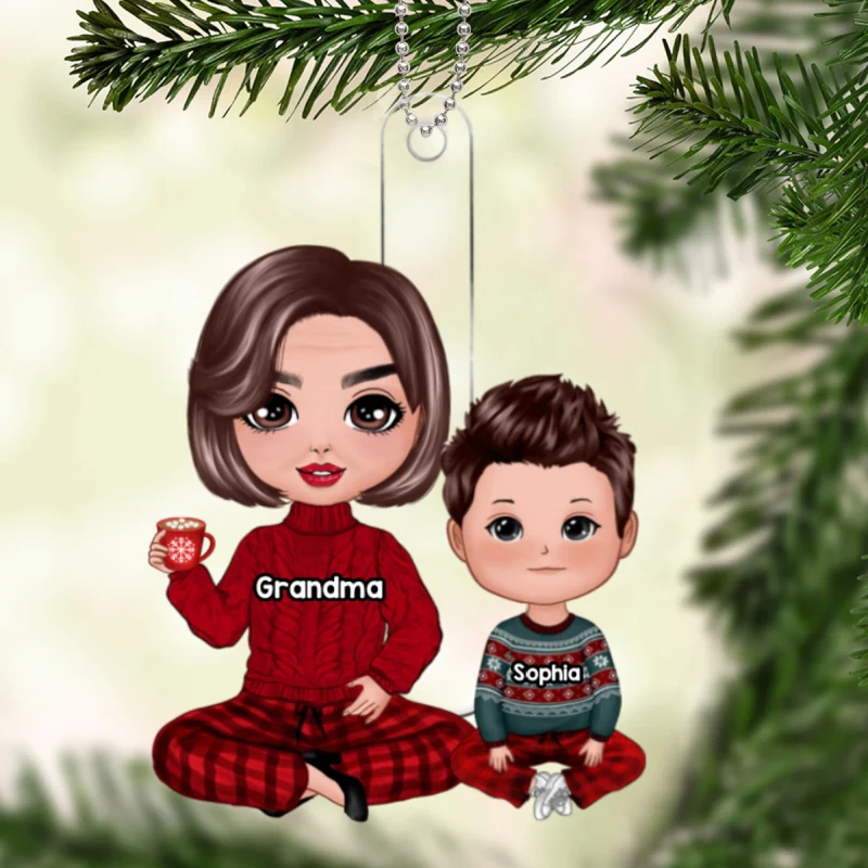 Doll Grandma & Grandkid Sitting Christmas Gift For Granddaughter Grandson Grandchildren Personalized Acrylic Ornament - Image 5