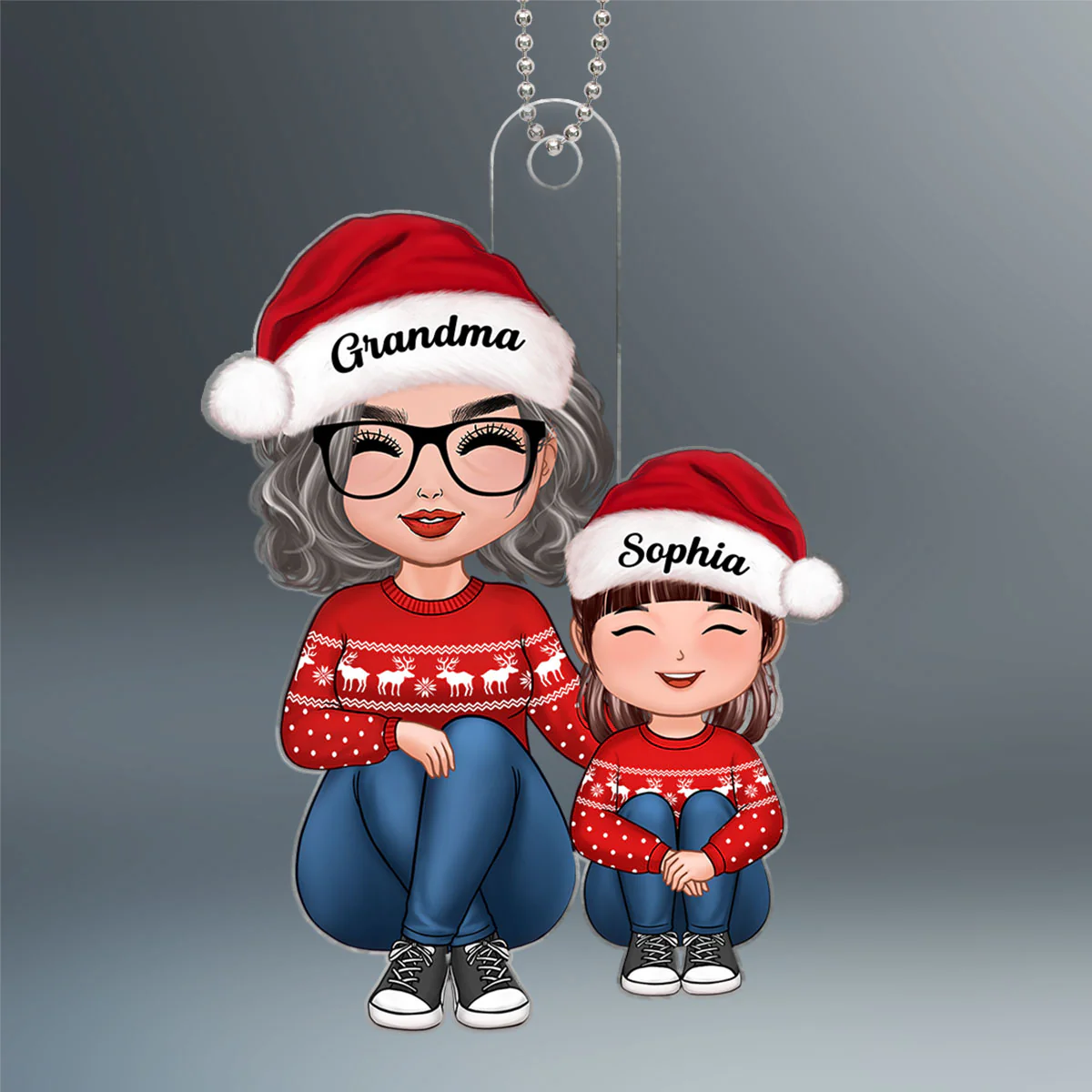 Doll Grandma & Grandkid Sitting Knees To Chest Christmas Gift For Granddaughter Grandson Personalized Acrylic Ornament - Image 2