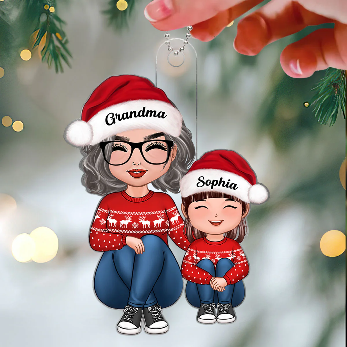 Doll Grandma & Grandkid Sitting Knees To Chest Christmas Gift For Granddaughter Grandson Personalized Acrylic Ornament - Image 3