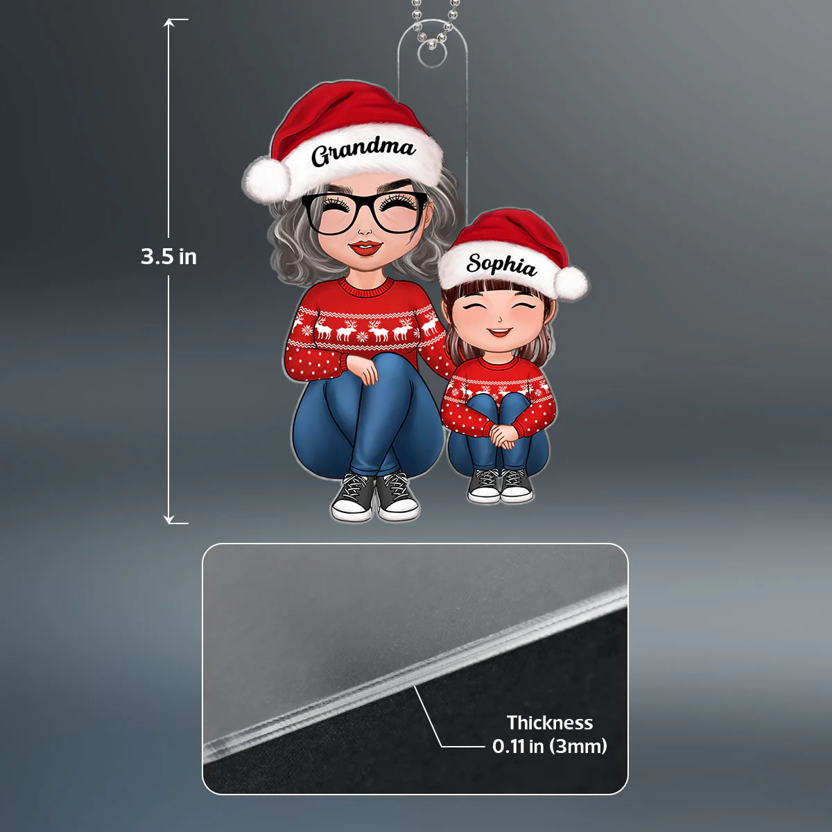 Doll Grandma & Grandkid Sitting Knees To Chest Christmas Gift For Granddaughter Grandson Personalized Acrylic Ornament - Image 4