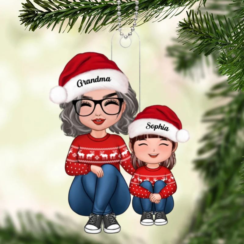 Doll Grandma & Grandkid Sitting Knees To Chest Christmas Gift For Granddaughter Grandson Personalized Acrylic Ornament - Image 5