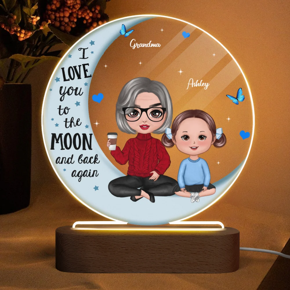 Doll Grandma Grandkids Blue Moon Personalized Circle LED Night Light Acrylic LED Lamp - Image 4