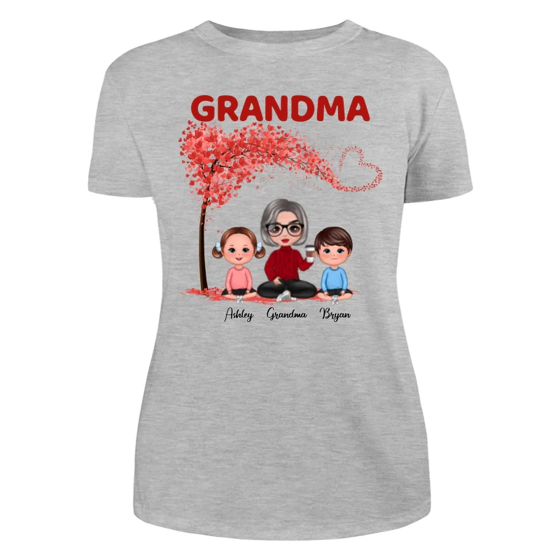 Doll Grandma & Grandkids Under Heart Tree Personalized Shirt - Image 10