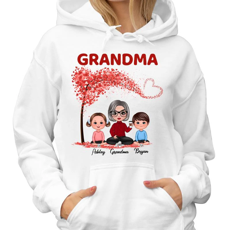 Doll Grandma & Grandkids Under Heart Tree Personalized Shirt - Image 4