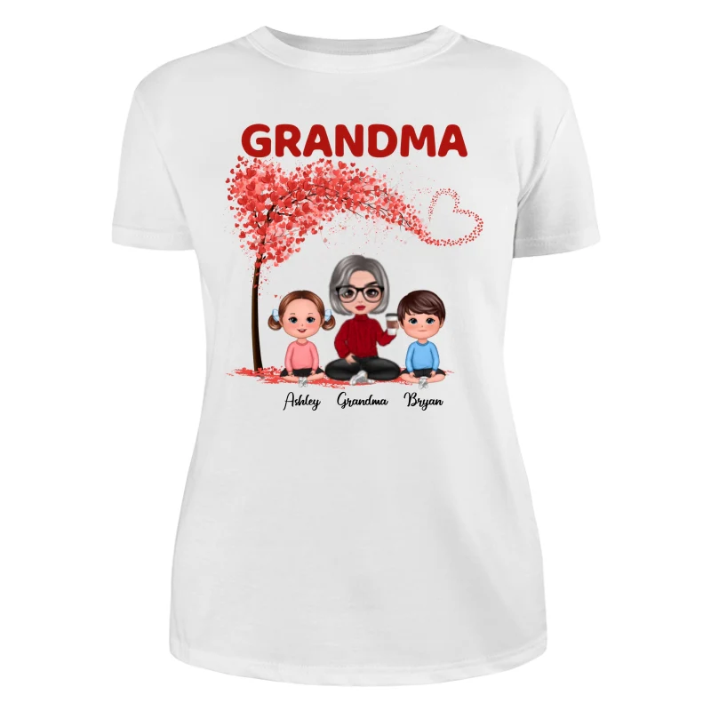 Doll Grandma & Grandkids Under Heart Tree Personalized Shirt - Image 9