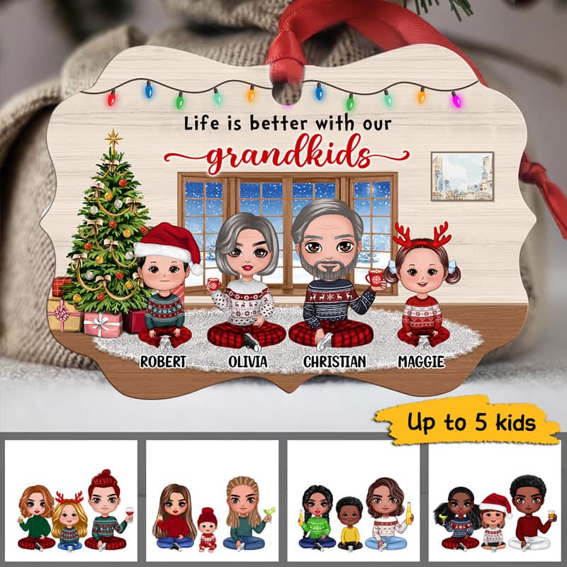 Doll Grandma Grandpa Grandkids In House Personalized Christmas Ornament - Image 2