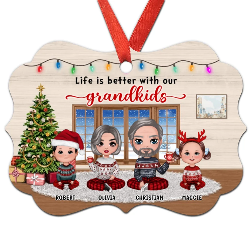 Doll Grandma Grandpa Grandkids In House Personalized Christmas Ornament - Image 3