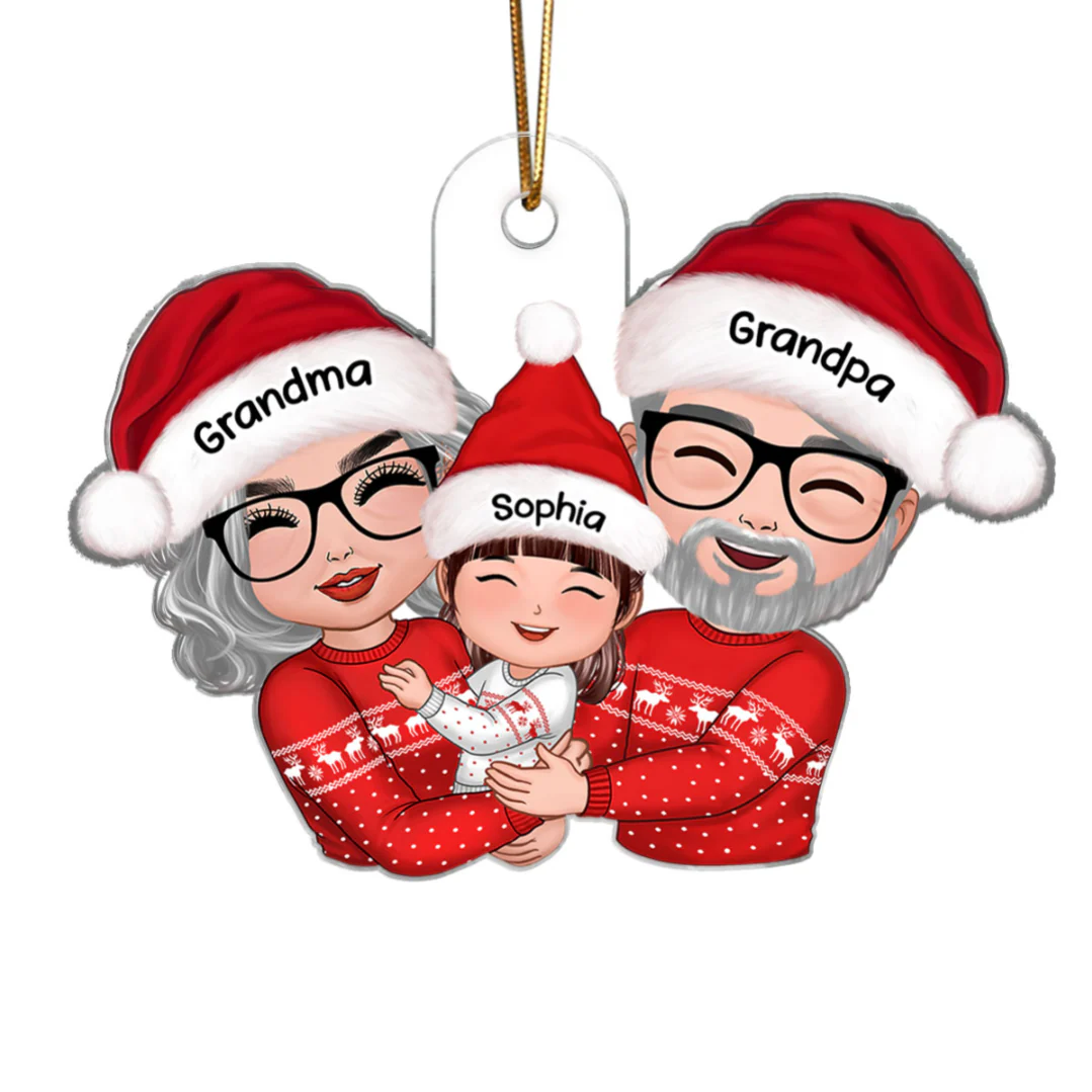 Doll Grandma Grandpa Hugging Kid Christmas Gift For Granddaughter Grandson - Personalized Acrylic Ornament - Gift For Granddaughter, Grandson - Image 3