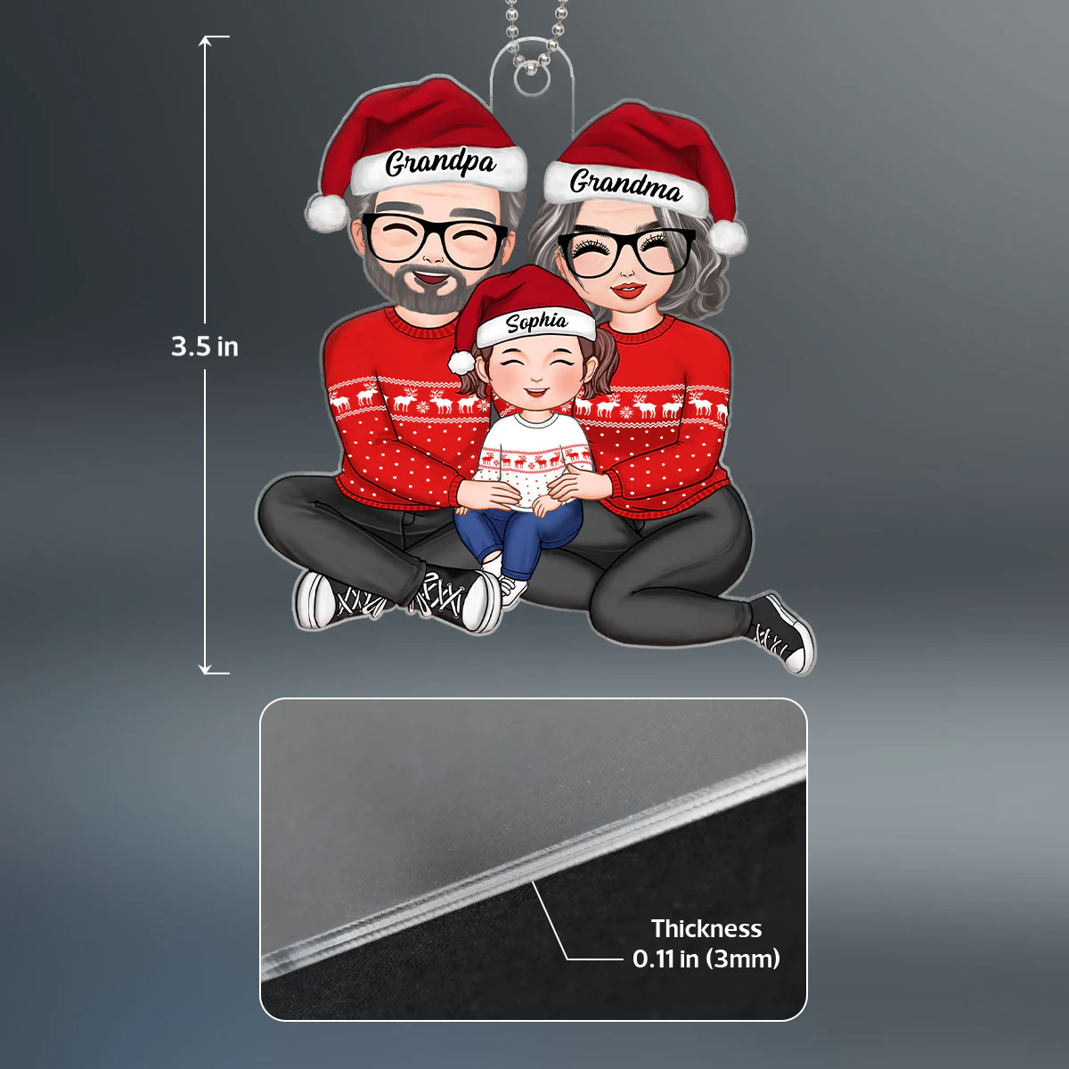 Doll Grandma Grandpa Sitting Hugging Granddaughter Grandson Personalized Acrylic Ornament - Image 4