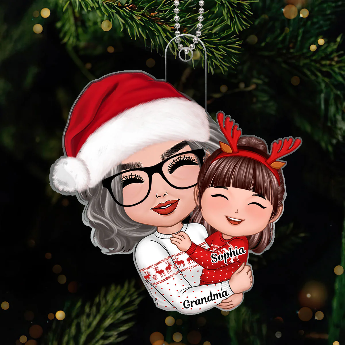 Doll Grandma Hugging Kid Christmas Gift For Granddaughter Grandson Grandchildren Personalized Acrylic Ornament