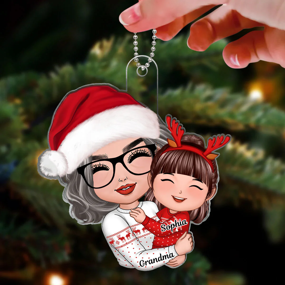 Doll Grandma Hugging Kid Christmas Gift For Granddaughter Grandson Grandchildren Personalized Acrylic Ornament - Image 3