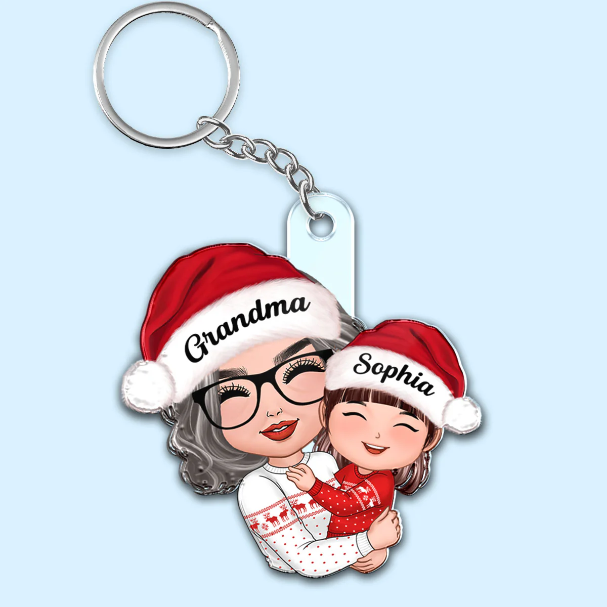 Doll Grandma Hugging Kid Christmas Gift For Granddaughter Grandson Personalized Acrylic Keychain - Image 2