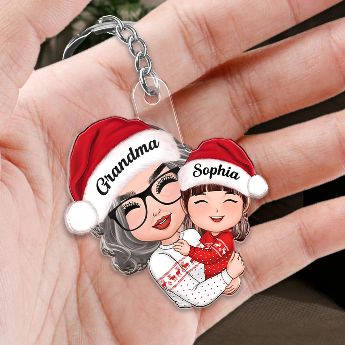 Doll Grandma Hugging Kid Christmas Gift For Granddaughter Grandson Personalized Acrylic Keychain - Image 3