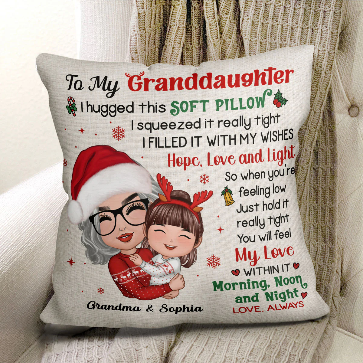 Doll Grandma Hugging Kid Christmas Gift For Granddaughter Grandson Personalized Pillow - Image 2