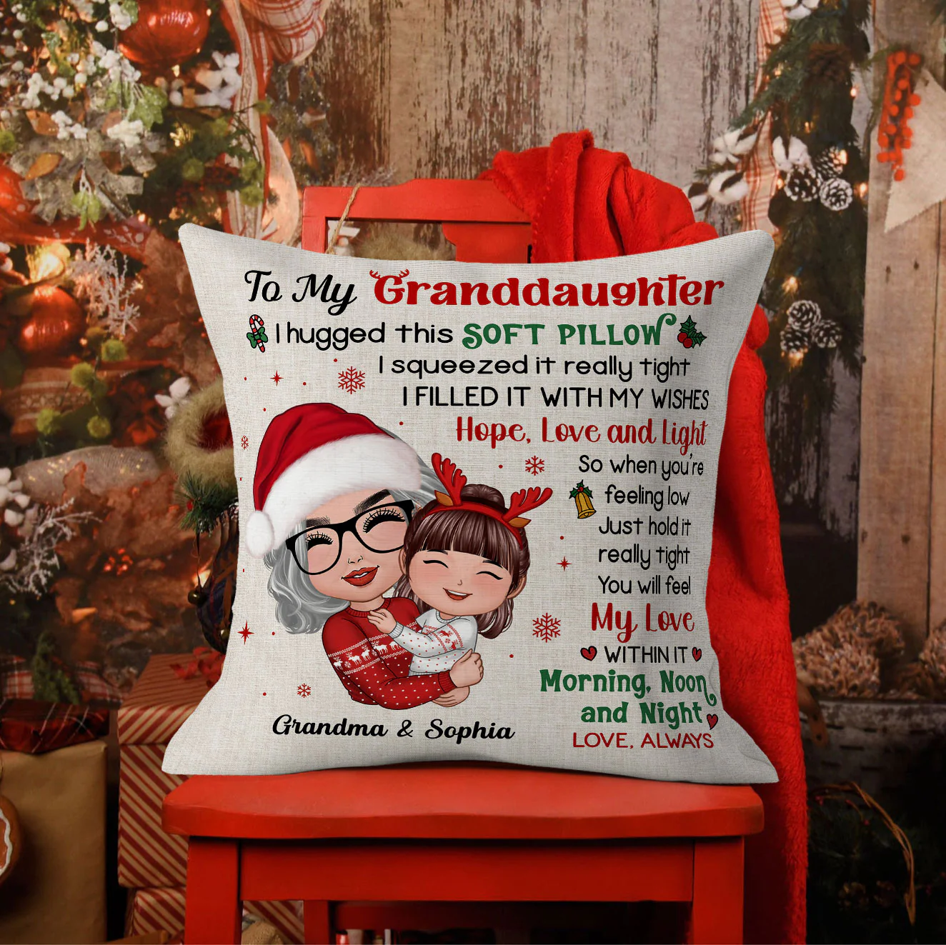 Doll Grandma Hugging Kid Christmas Gift For Granddaughter Grandson Personalized Pillow - Image 3