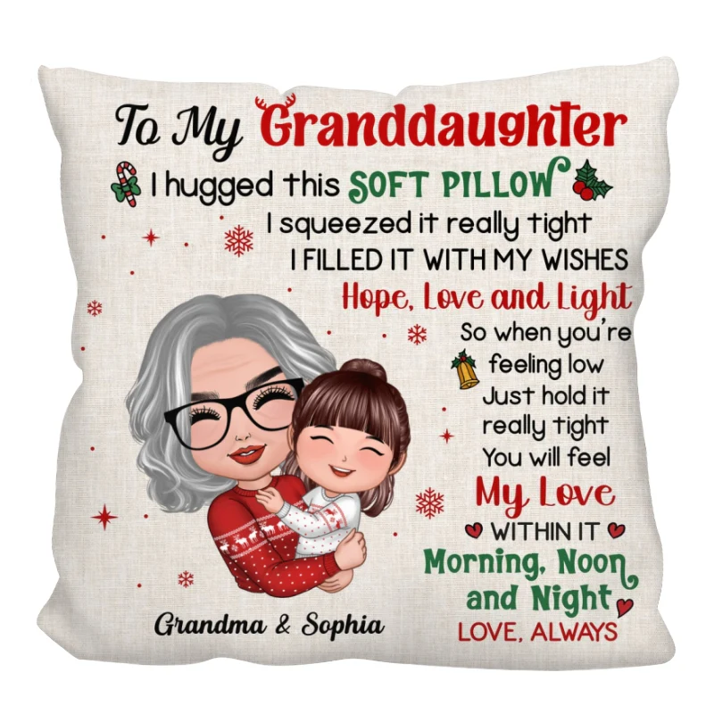 Doll Grandma Hugging Kid Christmas Gift For Granddaughter Grandson Personalized Pillow - Image 4