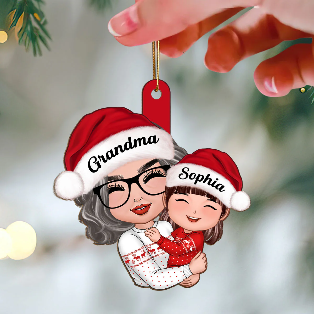 Doll Grandma Hugging Kid Christmas Gift For Granddaughter Grandson Personalized Wooden Ornament - Image 3