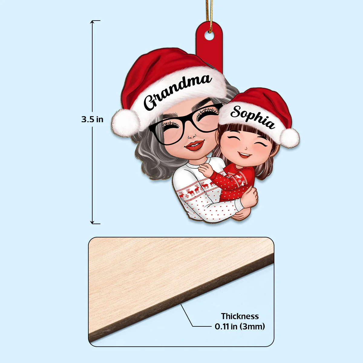 Doll Grandma Hugging Kid Christmas Gift For Granddaughter Grandson Personalized Wooden Ornament - Image 4