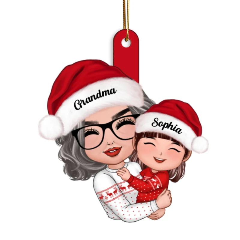 Doll Grandma Hugging Kid Christmas Gift For Granddaughter Grandson Personalized Wooden Ornament - Image 5