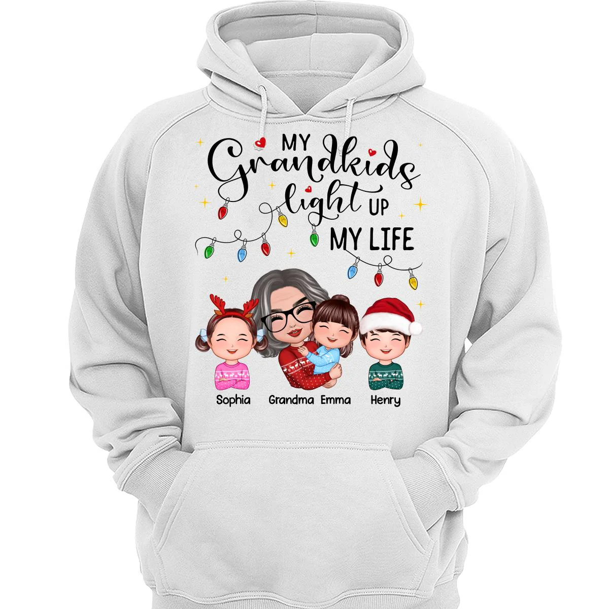 Doll Grandma Hugging Kid My Grandkids Light Up My Life Christmas Personalized Shirt - Image 3