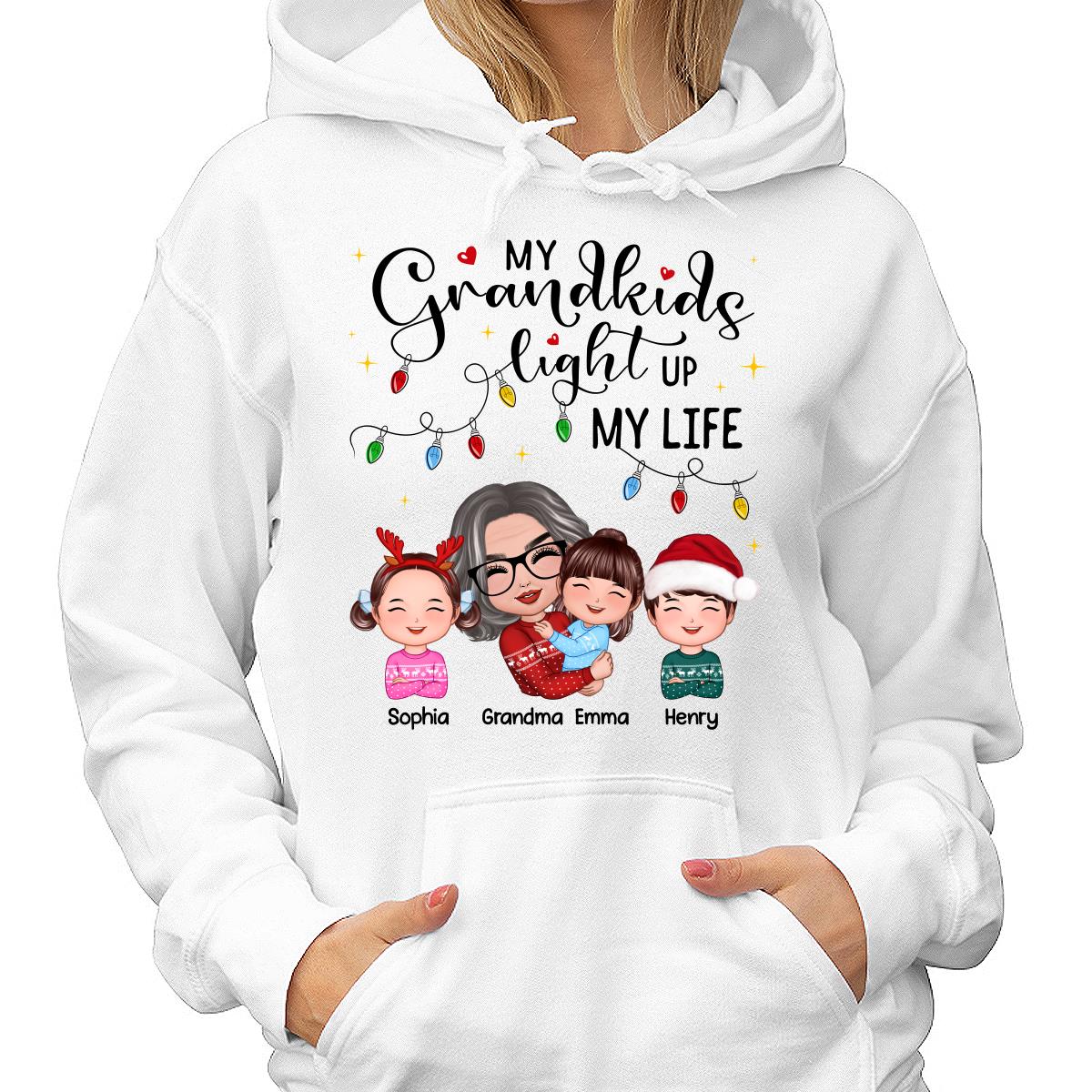 Doll Grandma Hugging Kid My Grandkids Light Up My Life Christmas Personalized Shirt - Image 4