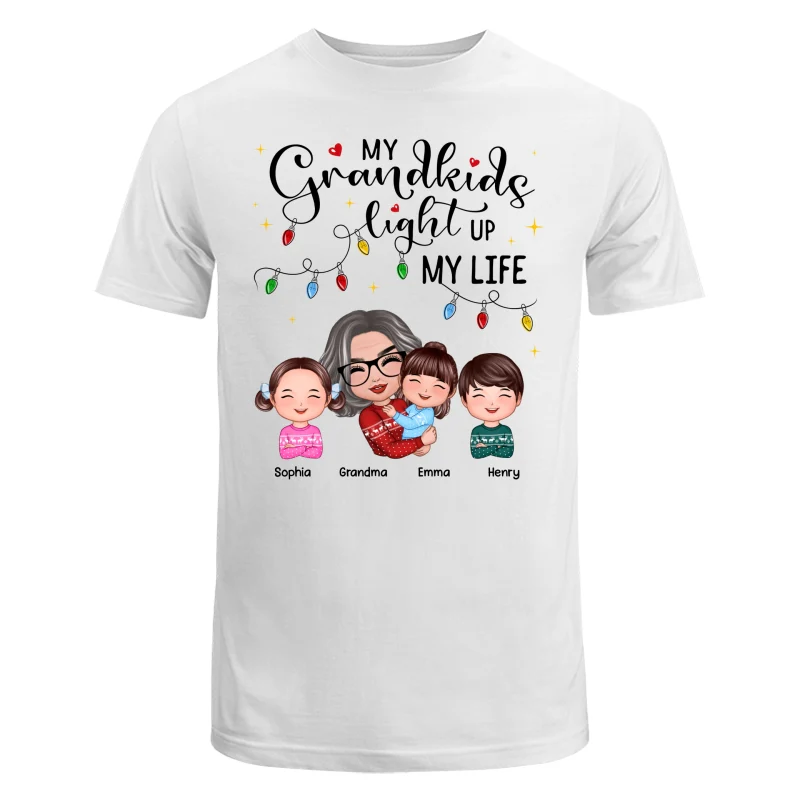 Doll Grandma Hugging Kid My Grandkids Light Up My Life Christmas Personalized Shirt - Image 5
