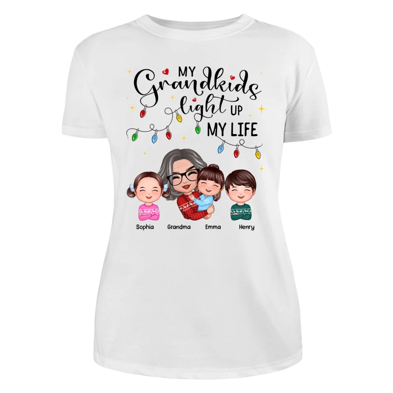 Doll Grandma Hugging Kid My Grandkids Light Up My Life Christmas Personalized Shirt - Image 9