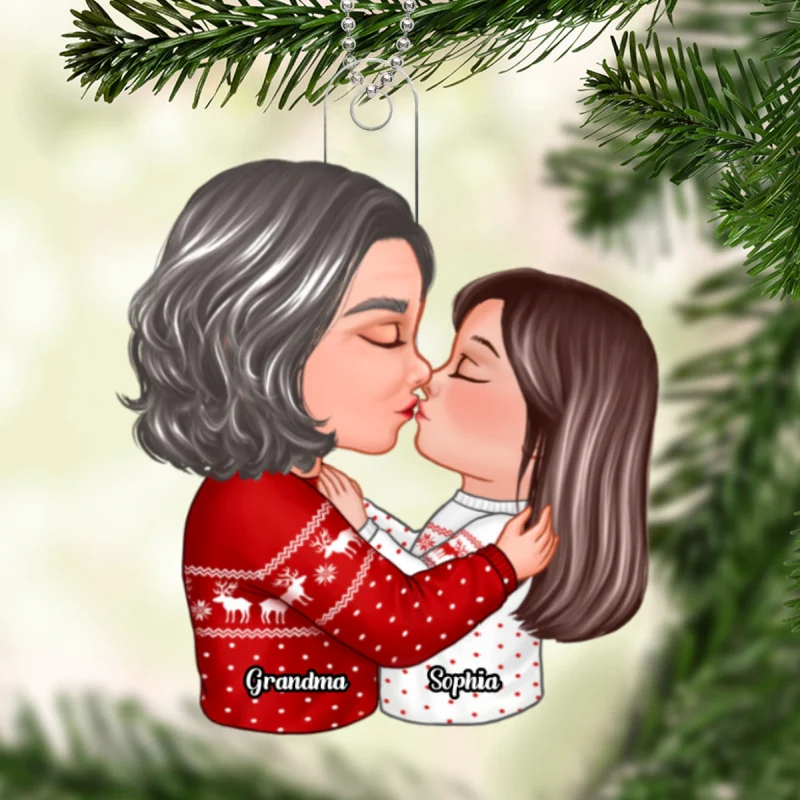 Doll Grandma Kissing Kid Christmas Gift For Granddaughter Grandson Personalized Acrylic Ornament - Image 5