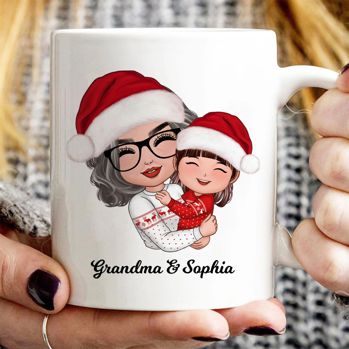 Doll Grandma Mom Hugging Kid Christmas Gift For Granddaughter Grandson Personalized Mug - Image 3