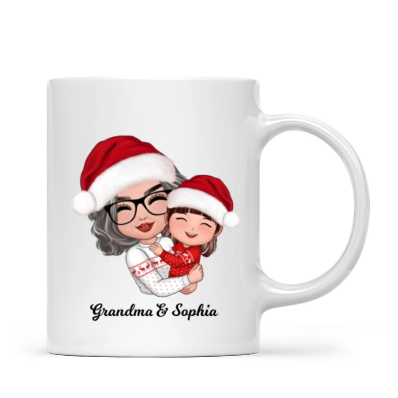 Doll Grandma Mom Hugging Kid Christmas Gift For Granddaughter Grandson Personalized Mug - Image 4