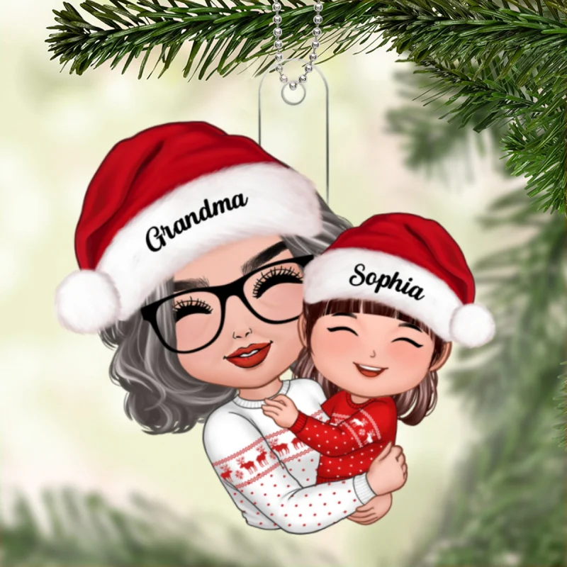 Doll Grandma Hugging Kid Christmas Gift For Granddaughter Grandson Personalized Acrylic Ornament - Image 6