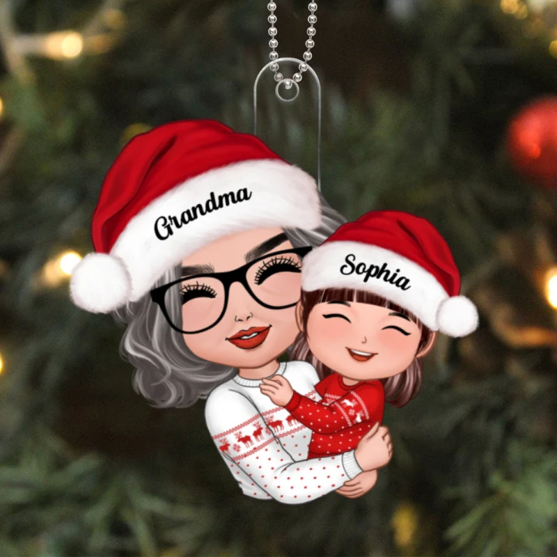 Doll Grandma Mom Hugging Kid Christmas Gift For Granddaughter Grandson Personalized Acrylic Ornament - Image 11