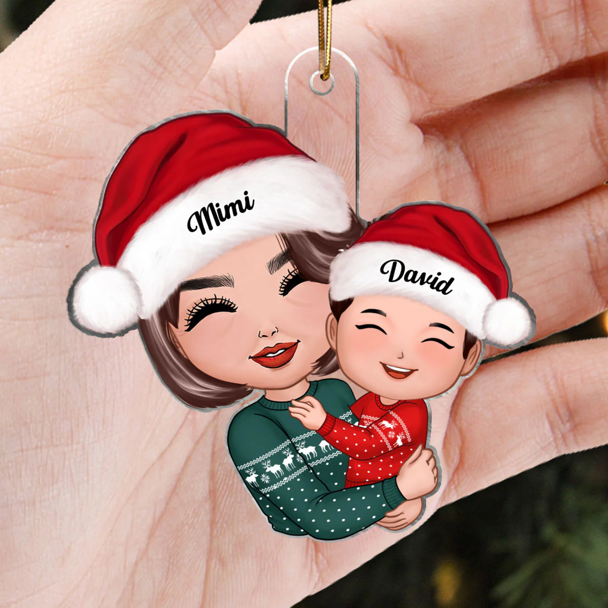 Doll Grandma Mom Hugging Kid Christmas Gift For Granddaughter Grandson Personalized Acrylic Ornament - Image 3