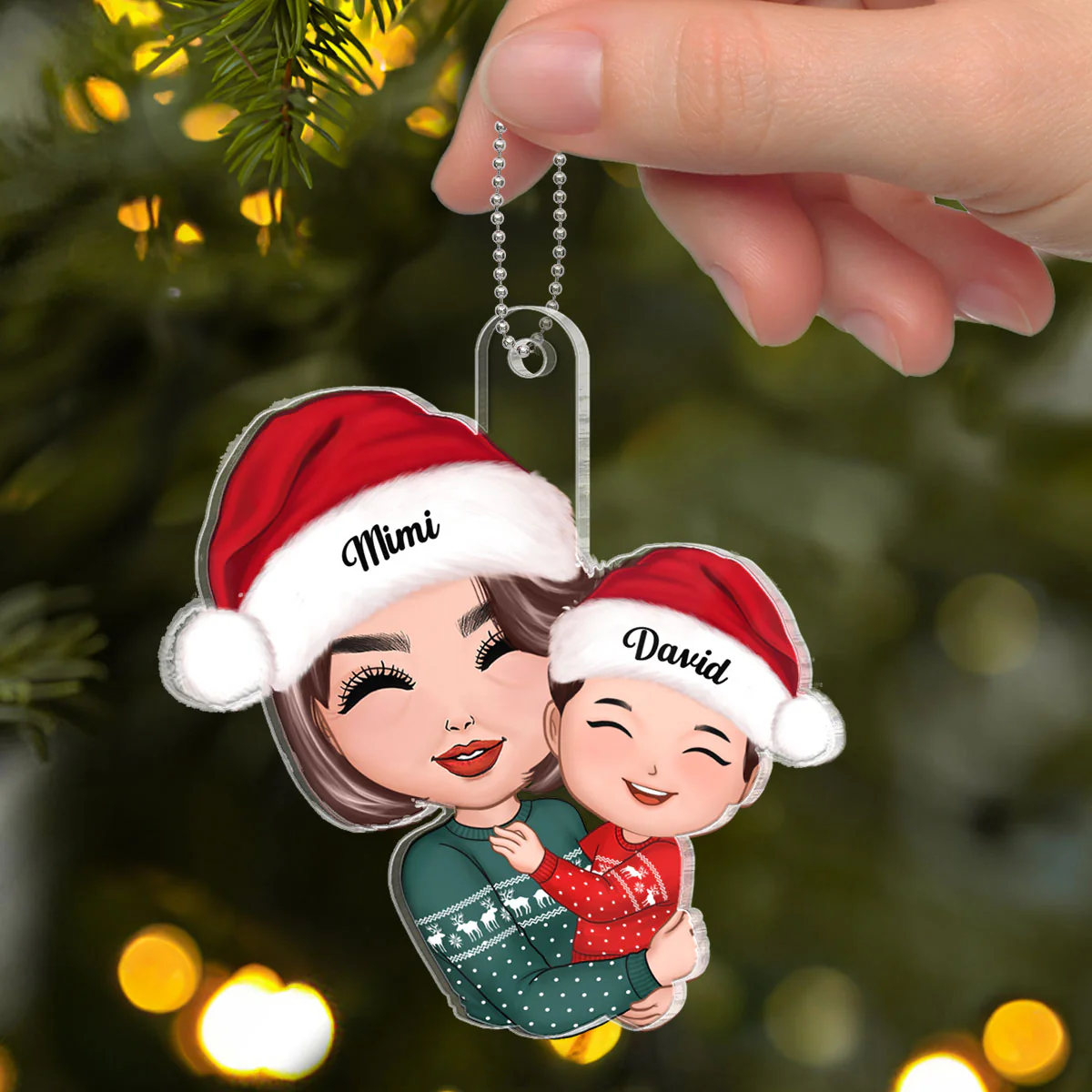 Doll Grandma Mom Hugging Kid Christmas Gift For Granddaughter Grandson Personalized Acrylic Ornament - Image 6