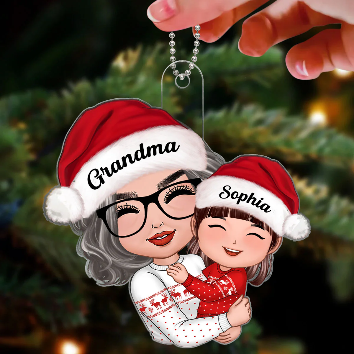 Doll Grandma Mom Hugging Kid Christmas Gift For Granddaughter Grandson Personalized Acrylic Ornament - Image 7