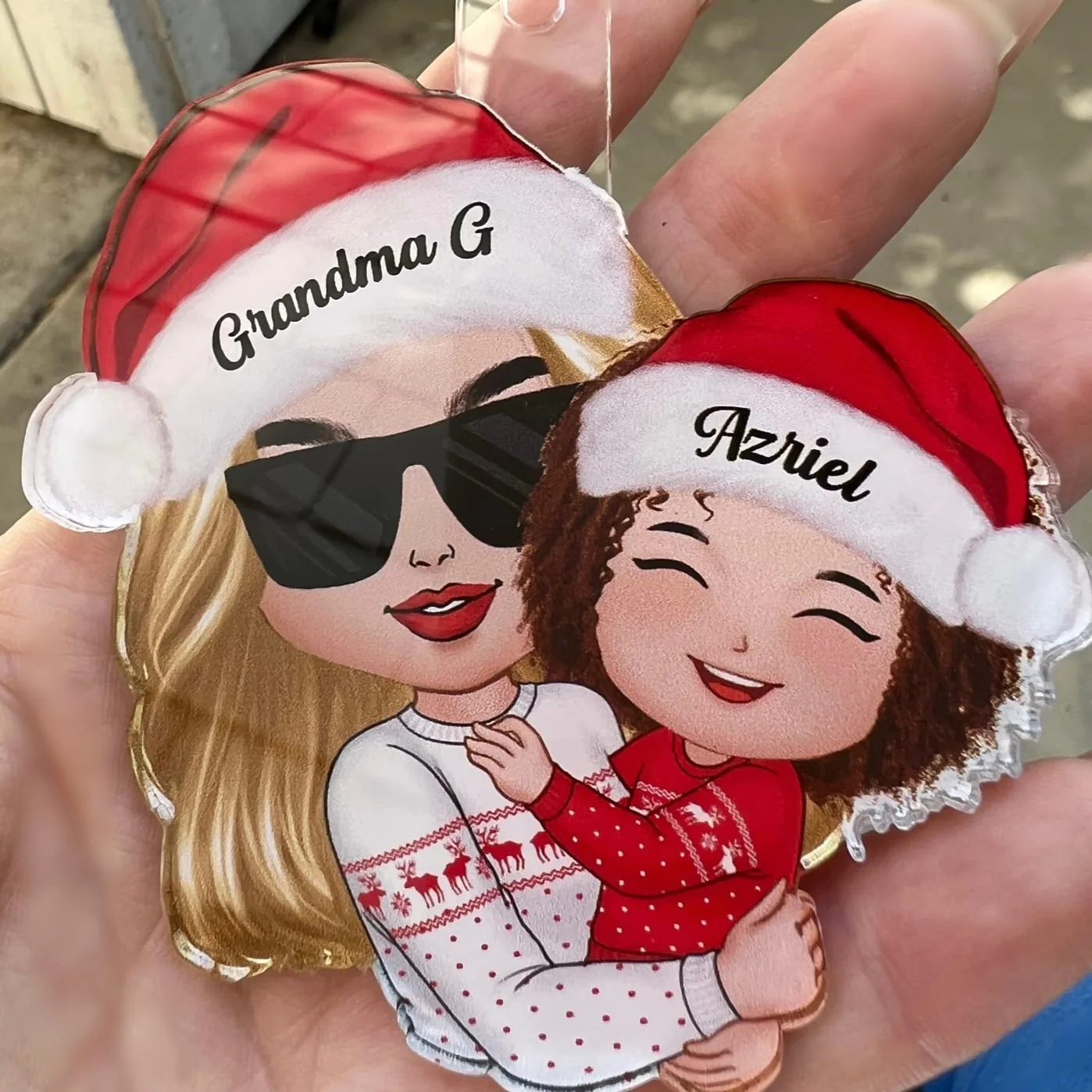 Doll Grandma Mom Hugging Kid Christmas Gift For Granddaughter Grandson Personalized Acrylic Ornament - Image 8