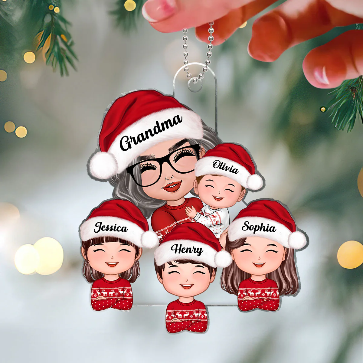 Doll Grandma Mom Hugging Kids Christmas Gift For Grandma Granddaughters Grandsons Personalized Acrylic Ornament - Image 3