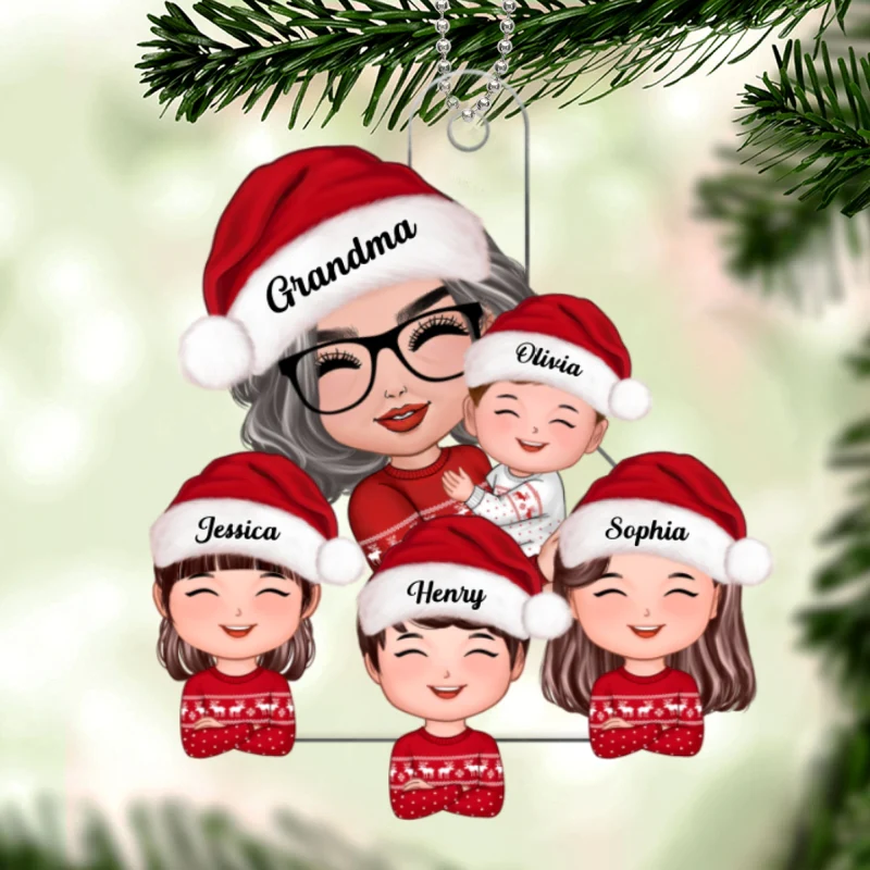 Doll Grandma Mom Hugging Kids Christmas Gift For Grandma Granddaughters Grandsons Personalized Acrylic Ornament - Image 5