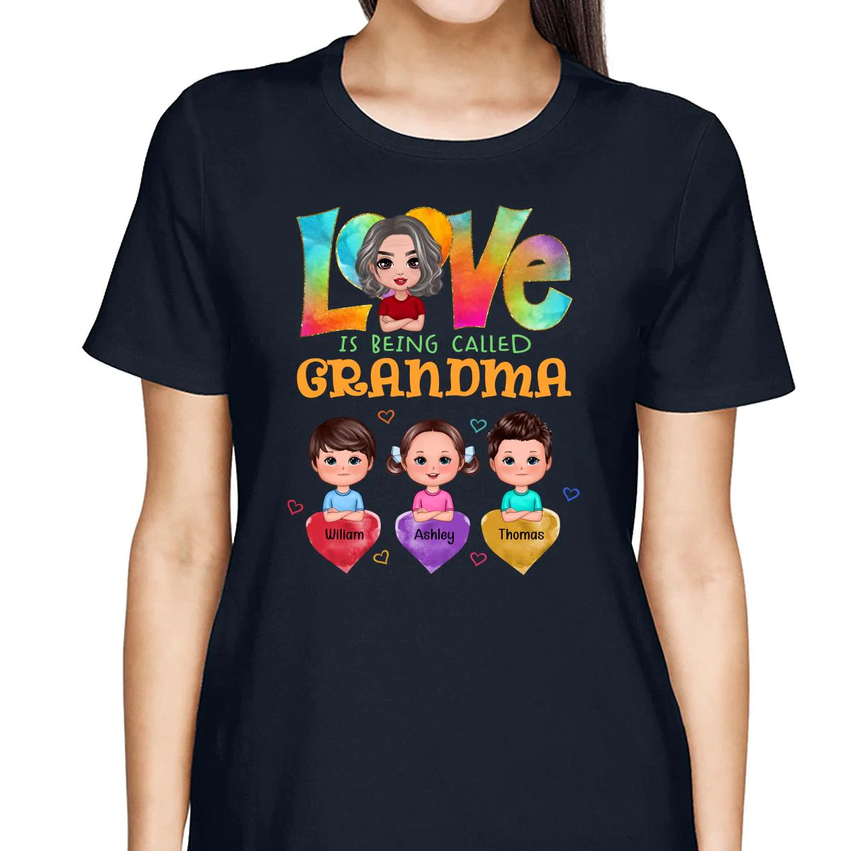Doll Grandma With Grandkids Colorful Pattern Love Is Being Call Grandma Personalized Shirt - Image 2