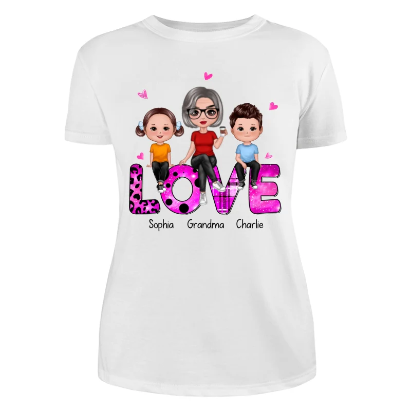 Doll Grandma With Grandkids Sitting On Love Word Personalized Shirt - Image 9