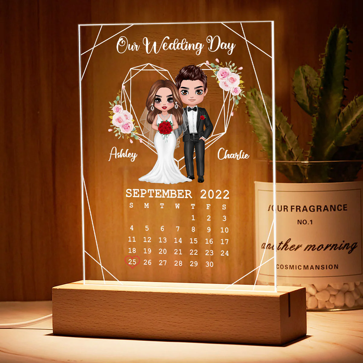 Doll Groom And Bride Personalized Acrylic Plaque LED Night Light - Wedding Anniversary Gift For Couple - Gift For Him - Gift For Her - Image 3