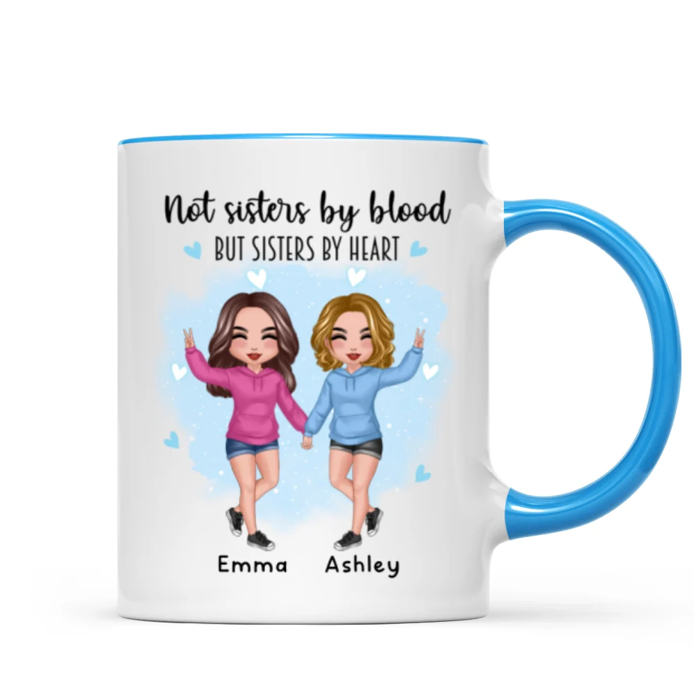 Doll Hoodie Besties Not Sisters By Blood Watercolor Personalized Mug - Image 5