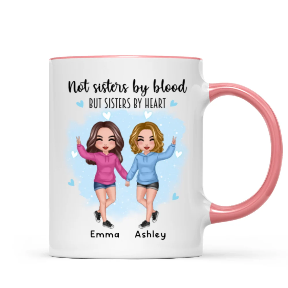 Doll Hoodie Besties Not Sisters By Blood Watercolor Personalized Mug - Image 6