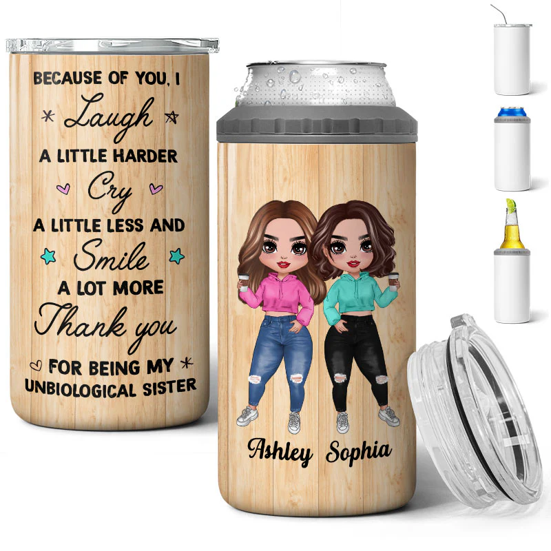 Doll Hoodie Besties Standing To My Bestie Personalized 4 In 1 Can Cooler - Image 2