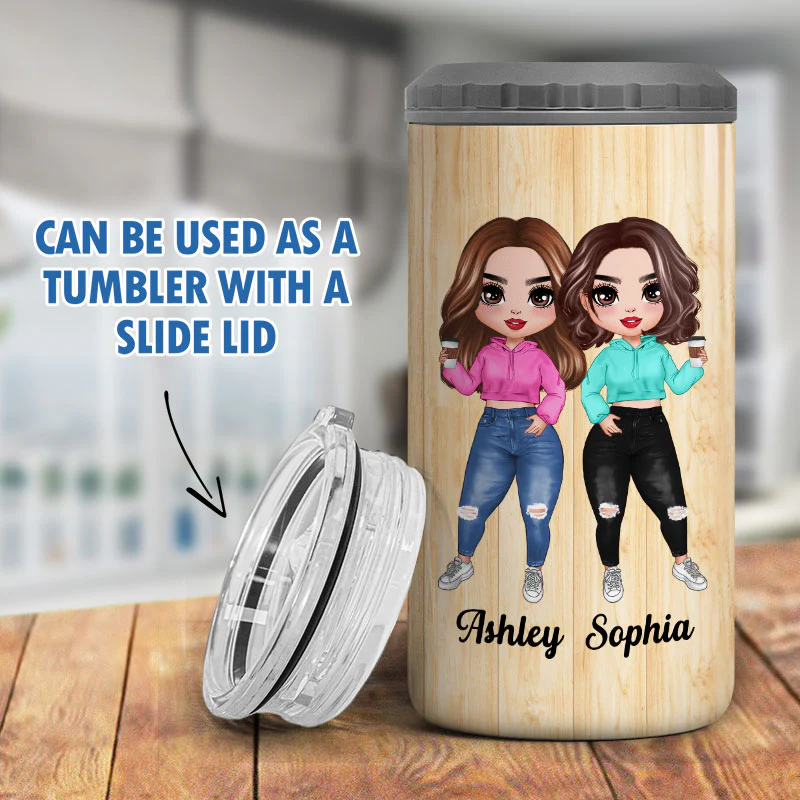 Doll Hoodie Besties Standing To My Bestie Personalized 4 In 1 Can Cooler - Image 9