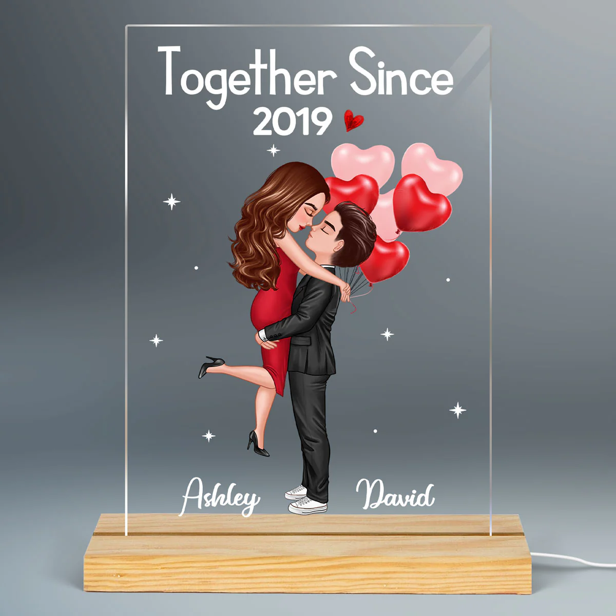 Doll Hugging Couple Valentine‘s Anniversary Gift For Him Gift For Her Personalized Rectangle Acrylic Plaque LED Lamp Night Light - Image 2