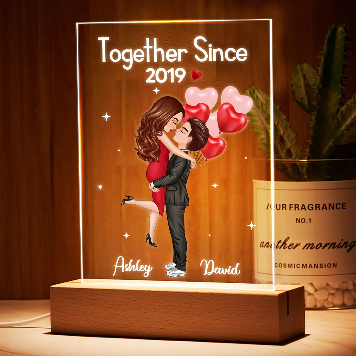 Doll Hugging Couple Valentine‘s Anniversary Gift For Him Gift For Her Personalized Rectangle Acrylic Plaque LED Lamp Night Light - Image 3